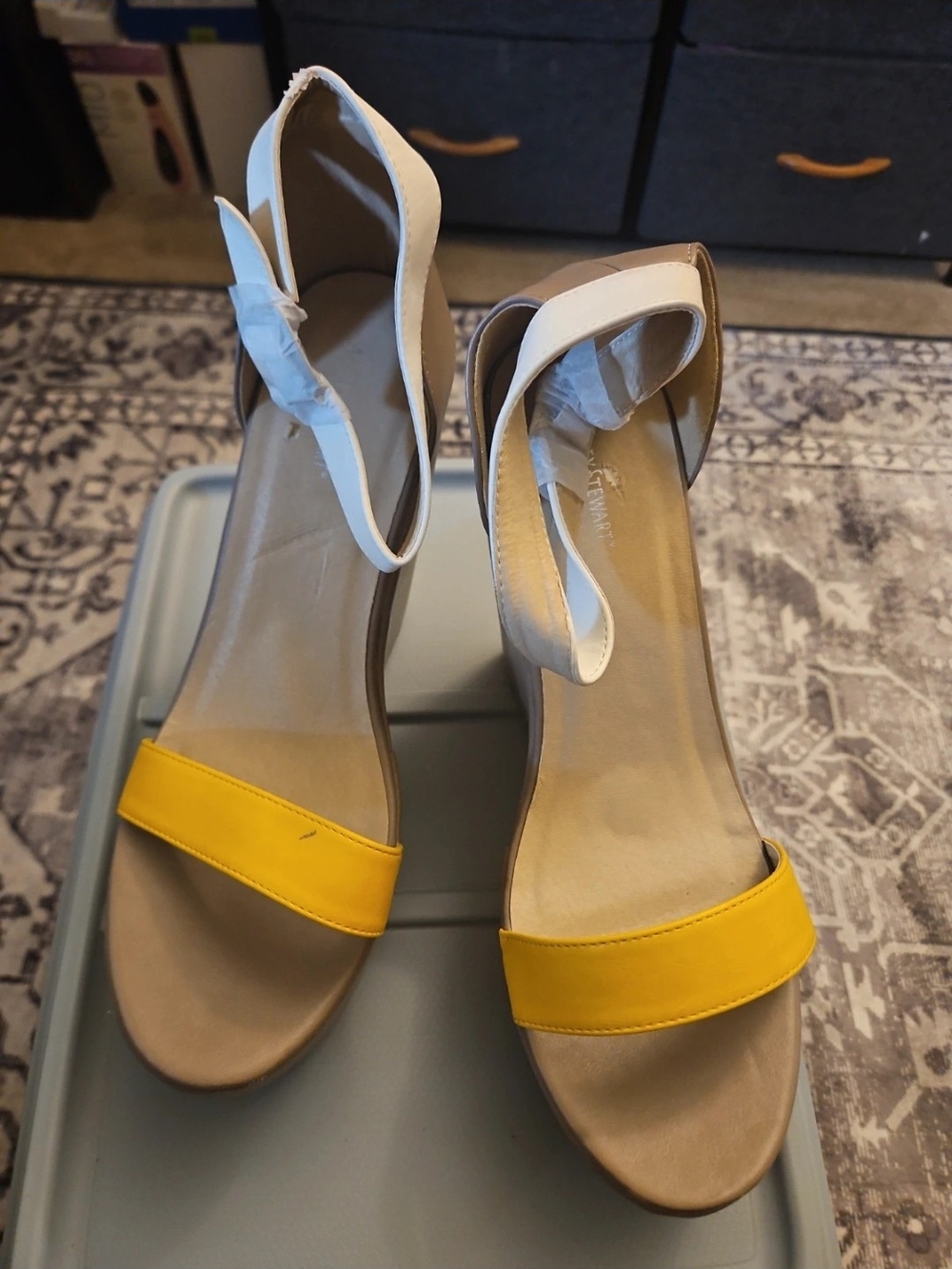 Ashley Stewart Yellow and White Ankle Strap Heels